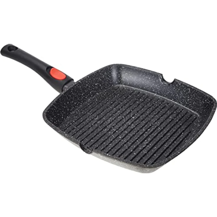 Kamberg 0008029 – Grillpfanne 28 cm – Abnehmbarer Griff – Aluminiumguss – Beschichtung in Steinoptik – Für alle Herdarten, auch Induktion – PFOA‑frei, Aluminium, grau, 28 cm – Bild 2