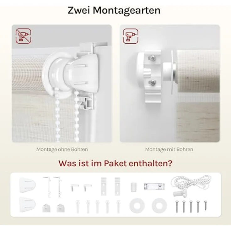 WOLTU Doppelrollo Klemmfix ohne Bohren Holzlook Buche B75 x H150 cm, Duo Rollo Zebrarollo Fensterrollo Klemmrollo Seitenzugrollo Easyfix lichtdurchlässig & verdunkelnd Rollos für Fenster und Tür – Bild 5