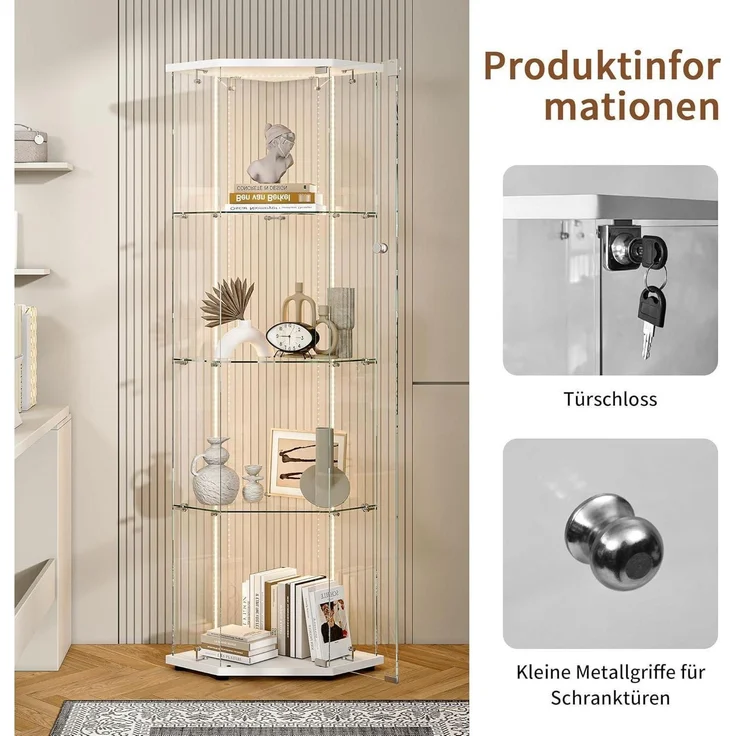 Glasvitrine Stehend mit LED 4 Etagen Holz Glas – Bild 9