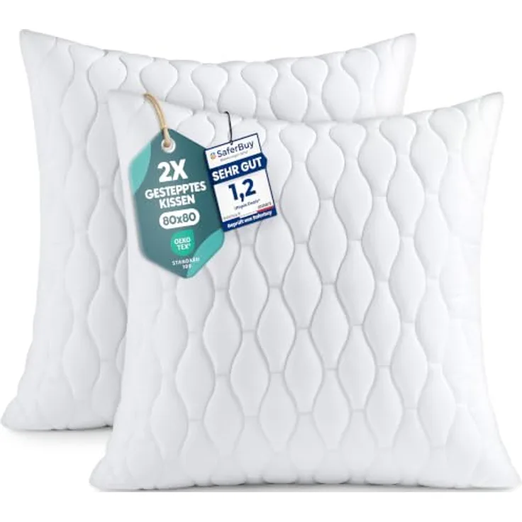 Utopia Bedding Kopfkissen 80x80 cm, 2er Set, gesteppte Mikrofaser, atmungsaktiv und weich
