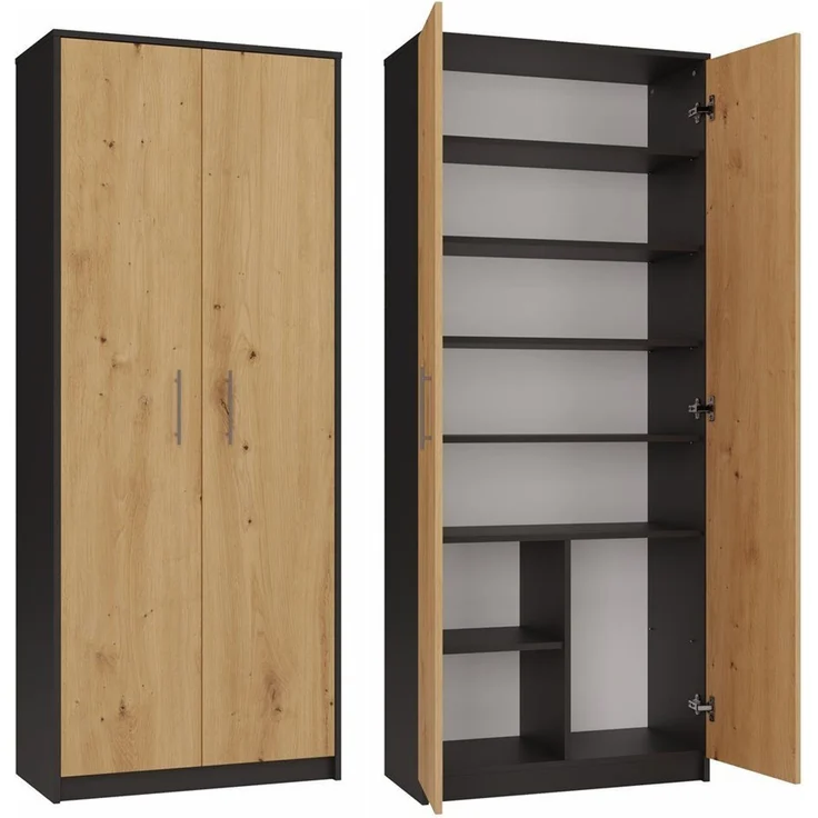 ibonto AKTENSCHRANK ANTHRAZIT – ARTISAN-EICHE Ideal für Büro & Wohnzimmer (H 180 x T 35 x B 180 cm) – Bild 1
