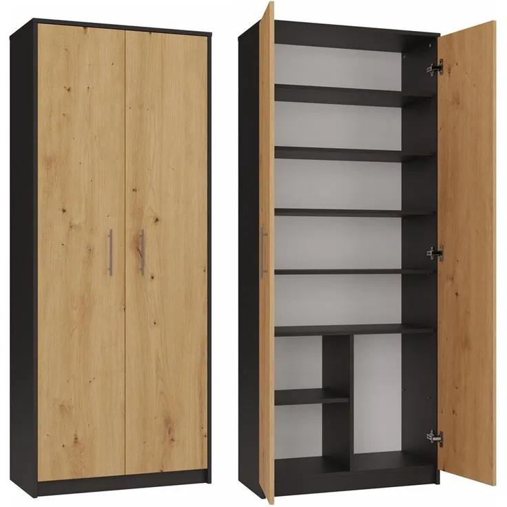 ibonto AKTENSCHRANK ANTHRAZIT – ARTISAN-EICHE Ideal für Büro & Wohnzimmer (H 180 x T 35 x B 180 cm)