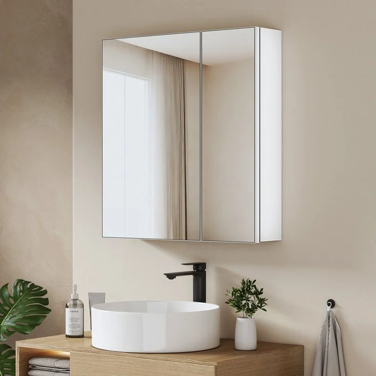 EMKE Spiegelschrank bad 60X65cm 2-türig Badezimmer Spiegelschrank Verstellbare Trennwand mit Stauraum und verstellbaren Regalen Badspiegelschrank für Bäder – Bild 5