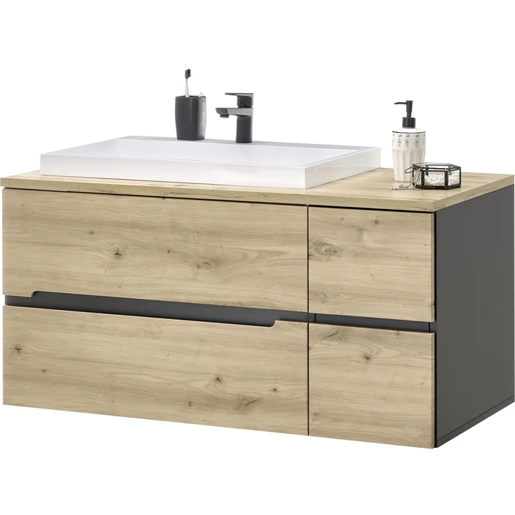 Badezimmer-Set >Memphis< (4-tlg. ) Grau / Artisan Eiche Dekor - 160x176x53 (BxHxT)