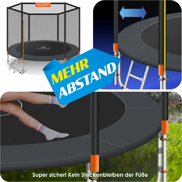 KESSER® - Trampolin | TÜV Rheinland GS Zertifiziert | Komplettset mit Sicherheitsnetz, Leiter, Randabdeckung, Seitentasche & Zubehör | Kindertrampolin Gartentrampolin Belastbarkeit 150 kg Orange, 427 cm – Bild 3