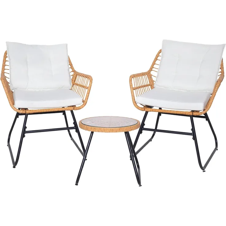 SVITA Balkonset AMALFI, Rattan, Outdoor, Sitzgruppe, Natur / Creme