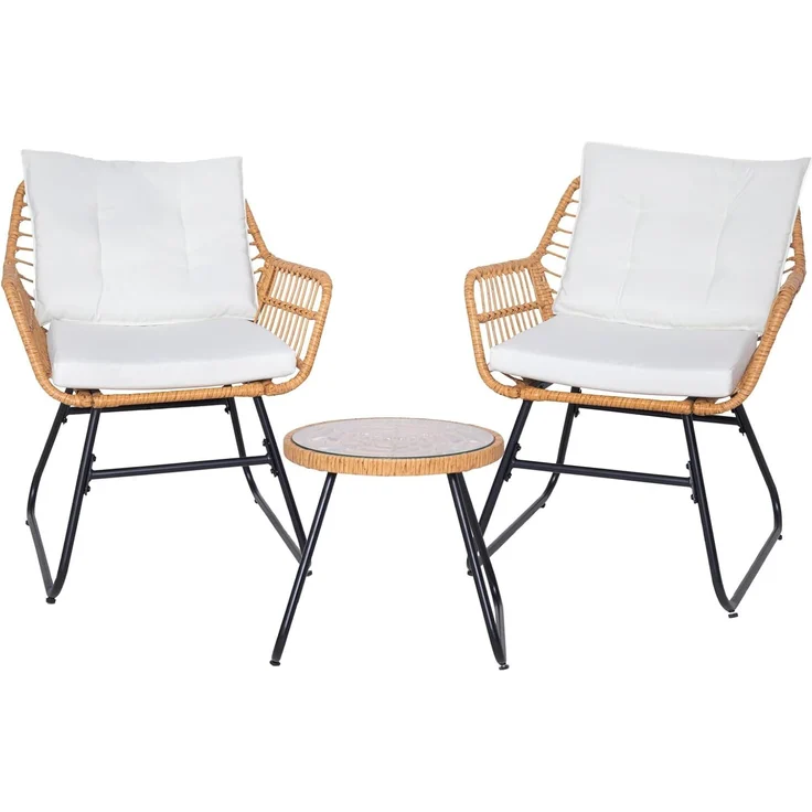 SVITA Balkonset AMALFI, Rattan, Outdoor, Sitzgruppe, Natur / Creme