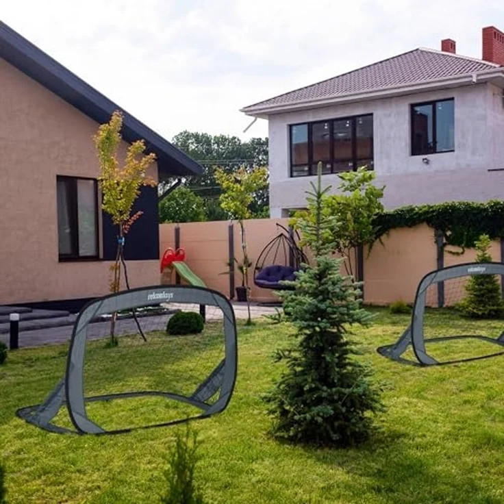 Relaxdays Pop Up Tore 2er Set, Faltbare Fußballtore für den Garten, Kindertore mit Tasche, HxBxT: 78 x 121 x 80 cm, grau – Bild 2