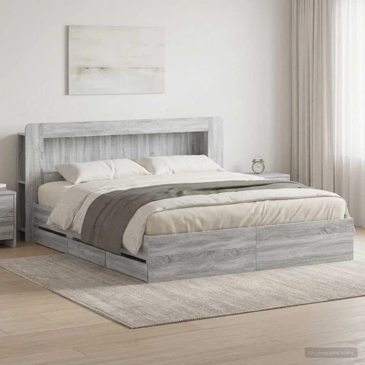 vidaXL Bettgestell mit Stauraum und Kopfteil Sonoma-Grau 180 x 200 cm 3434066 – Bild 1