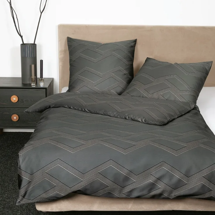 Bettwäsche Janine Mako Satin J.D. 87082-48 Zick Zack anthrazit 135x200
