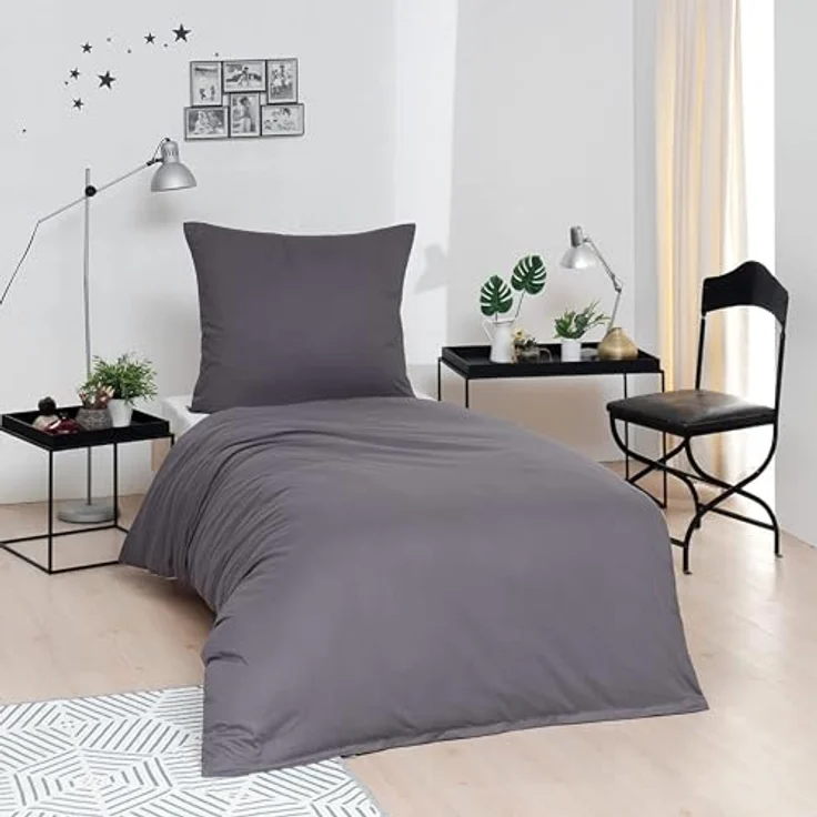 Brielle Bettwäsche Renforcé Set aus 100% Baumwolle - 135x200 cm - Gelb/Blau/Schwarz/Grau, 2 teilig, Mit Reißverschluss, 100% Baumwolle – Bild 2