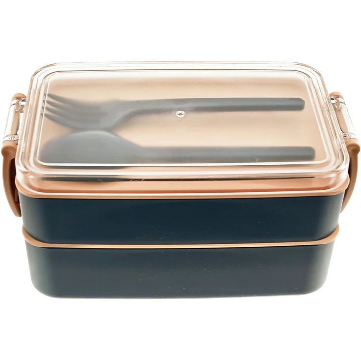 Lunchbox 4-teilig mit Fächern & Besteck - Brotdose für Schule & Büro Dunkelblau-Rosa – Bild 3