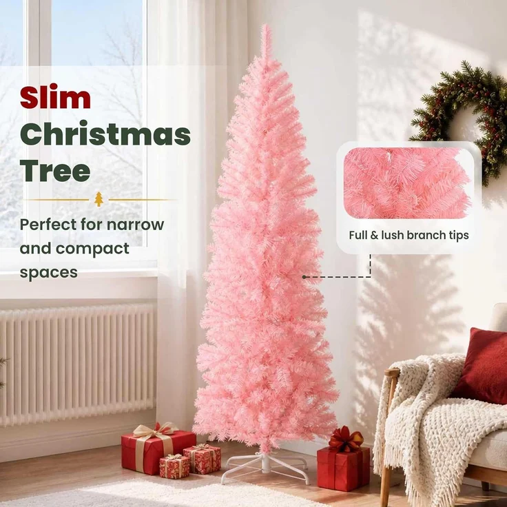 vidaXL Künstlicher schlanker Weihnachtsbaum 180 cm PVC und Stahl Rosa 42055247 – Bild 5