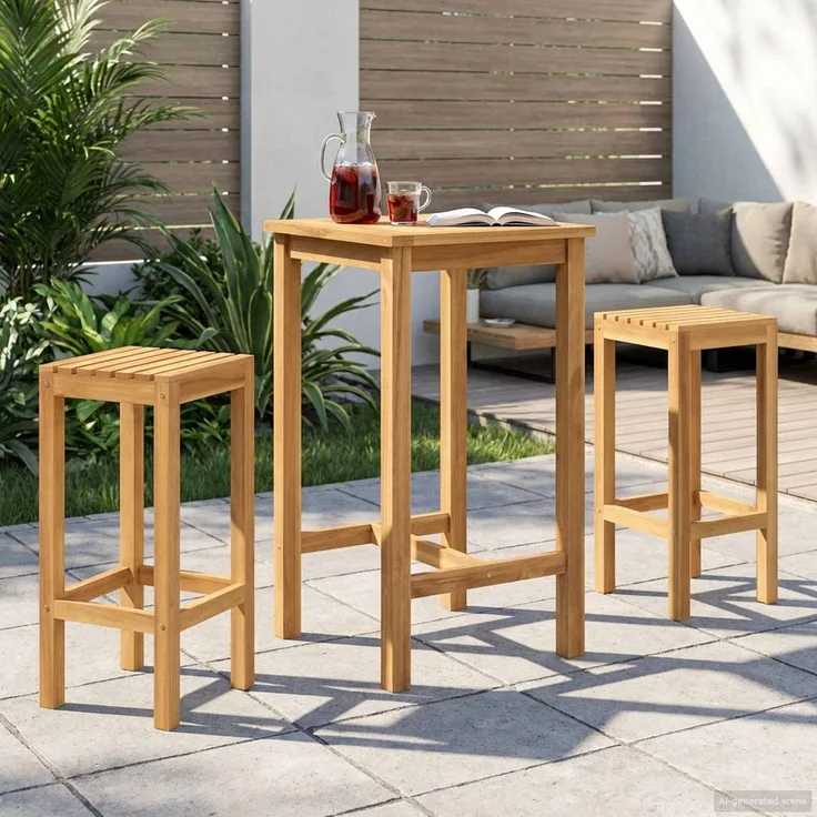 vidaXL Outdoor Bar Set 3 stk. Natur 60 x 60 x 105 cm Massivholz Teak 3422496