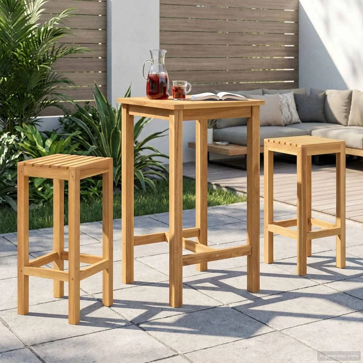 vidaXL Outdoor Bar Set 3 stk. Natur 60 x 60 x 105 cm Massivholz Teak 3422496 – Bild 1