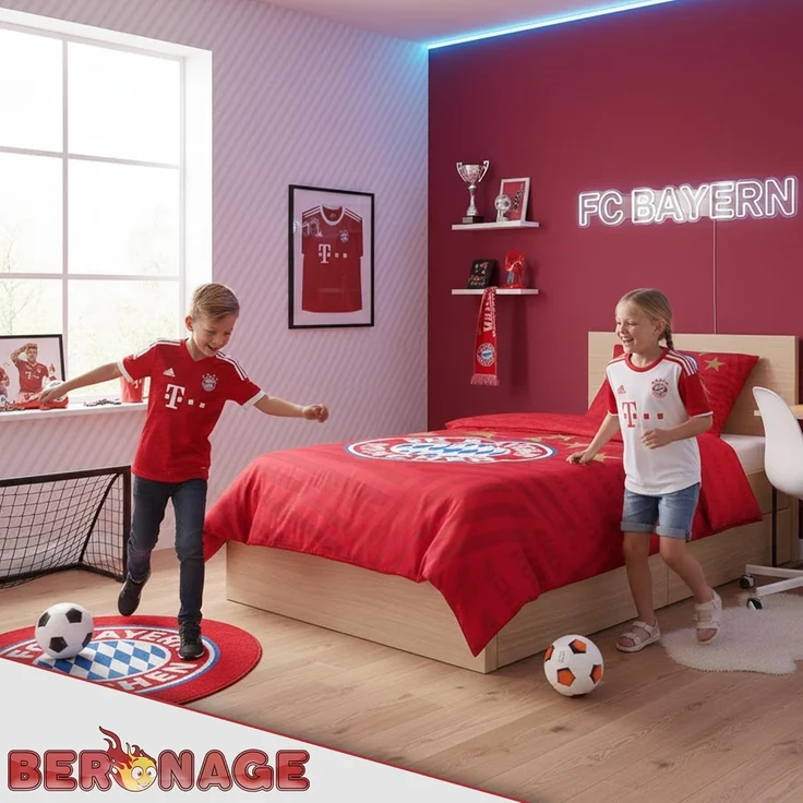 BERONAGE Wendebettwäsche FC Bayern München Bettwäsche " 5 Sterne Rot " Linon / Renforcé, Baumwolle, 2 teilig, 135x200 + 80x80 cm – Bild 8