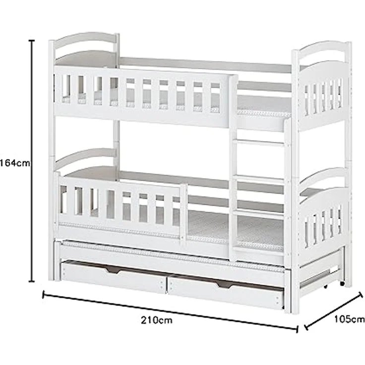 Kids Collective Hochbett mit Ausziehbett, zwei Schubladen, Lattenrost & Rausfallschutz, umbaubar in drei Einzelbetten, Kieferholz weiß, 90x200 cm – Bild 3