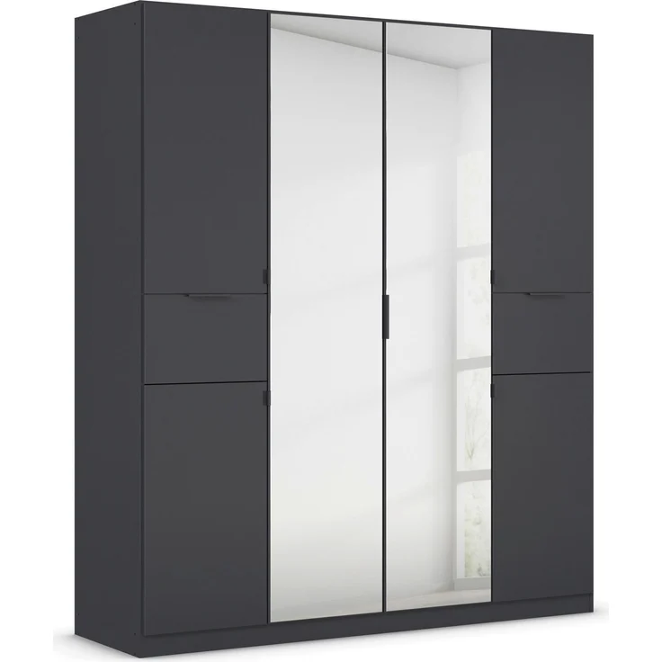 rauch Kleiderschrank, Drehtürenschrank TICAO, 6-türig, 2 Spiegeltüren, 2 Schubkästen, inkl. Türdämpferset, Grau metallic, 181 x 210 x 54 cm – Bild 3