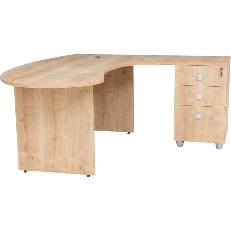 Winkelschreibtisch "Gela", Holzfuß, Saphir Eiche Dekor, 180 x120 x74 cm, inkl. Beistellcontainer, rechts gewinkelt – Bild 8