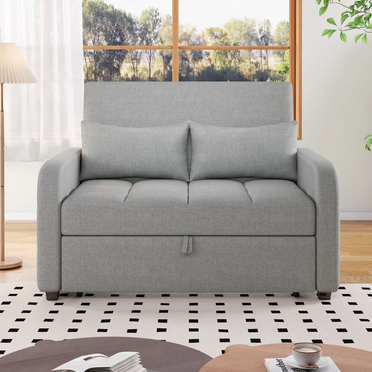 Klappsofa Schlafsofa ausziehbar Baumwoll-Leinen verstellbare Rückenlehne Gästebett Multifunktion Sofa-Bett,Grau – Bild 3