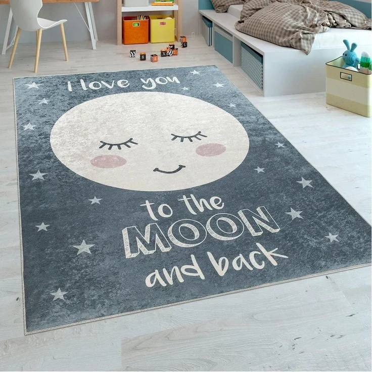 Paco Home Kinderteppich Aleyna 103, rechteckig, Höhe: 6 mm, Kinder Design, niedliches Mond Motiv mit Schriftzug, Kinderzimmer – Bild 3