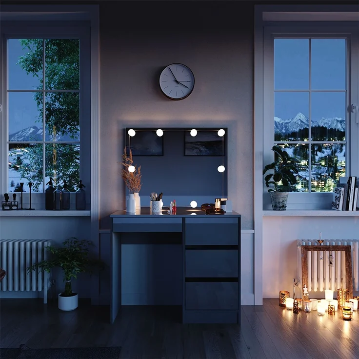 Schminktisch Sherry Grau 90 cm mit LED Beleuchtung und Hocker Vicco – Bild 4