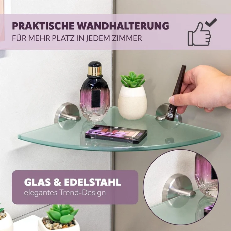 bremermann Wandregal Bad-Serie PIAZZA - inkl. Klebeset, aus Glas und Edelstahl – Bild 3
