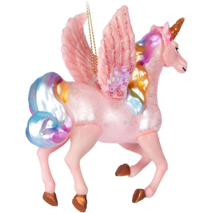 BRUBAKER Weihnachtsbaumkugel Fliegendes Einhorn - Weihnachtskugel aus Glas mit Regenbogen Mähne (1 St), Handbemalt - Lustiger Christbaumschmuck Figur mit Flügeln - Baumkugel – Bild 3