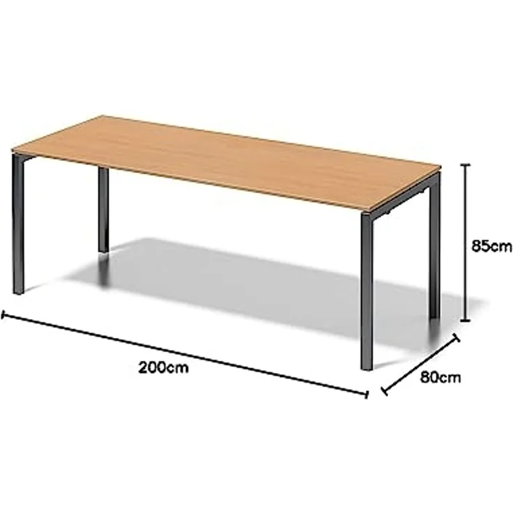 BISLEY Cito Schreibtisch, 740 mm höhenfixes U-Gestell, Metall, Bc334 Dekor Buche, Gestell Anthrazitgrau, 80 x 200 x 85 cm – Bild 2