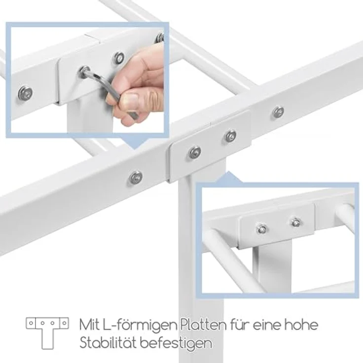 Yaheetech Bettrahmen 140 x 200 cm, Vintage Metallbett mit kronenförmigem Kopfteil, Stabiles Bettgestell Doppelbett aus Metall, Robust & Leichte Montage Gästebett Jugendbett Tagesbett, Weiß – Bild 6