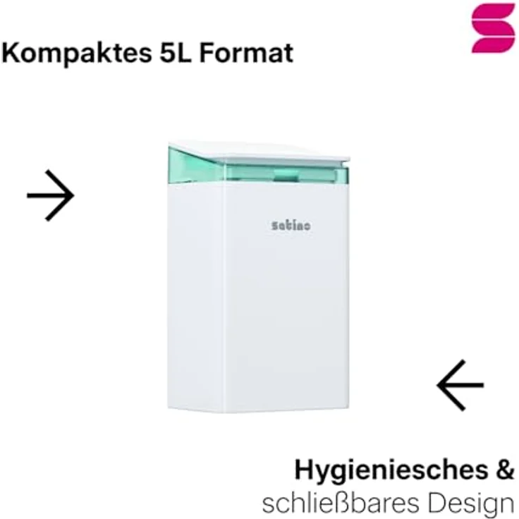 Satino 5l Mülleimer Bad, Kosmetikeimer mit Deckel, wandmontierbar oder standfest, schwarz oder weiß, Made in Germany – Bild 2
