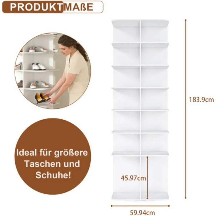ANYSUN Schuhschrank Schuhregal 360° drehbar, 7/8 Ebenen, platzsparender Schuhturm Freistehend, mit hohem Stiefelfach, für Flur, Ankleide & Schlafzimmer – Bild 2