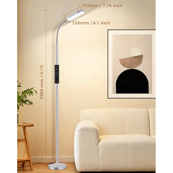 LED Stehlampe dimmbar 18W, 1850lm – Stehleuchte Wohnzimmer mit Fernbedienung, 3000–6500K, stufenlos dimmbar, Leselampe Bett mit Nachtlicht, moderne Stehlampe mit Prismadiffusor – Bild 11