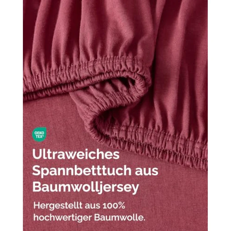 Spannbettlaken Jersey 180x200 - Baumwolle Boxspringbett 40cm - Bordeaux | Spannbetttuch, Rundumgummi, Dehnbar, Weich, Atmungsaktiv, Knitterfrei, Pflegeleicht, Baumwoll-Jersey, Bis 40cm, OEKO-TEX – Bild 2