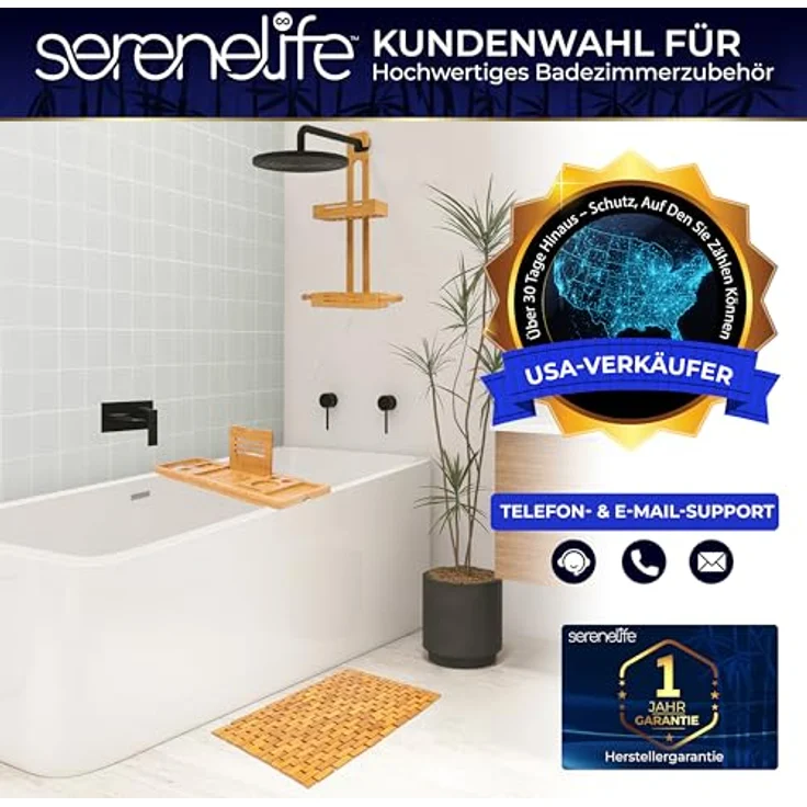 SereneLife Bambusmatte, 40x60cm Antirutschmatte Dusche, Schimmelresistent | Bambusteppich Rollbar, für Bad, Outdoor, Spa, Sauna, Küche und Terasse, Schnell Trocknend – Bild 8