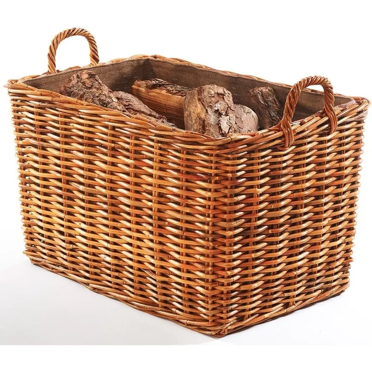 Kobolo Kaminholzkorb Holzkorb Rattan lacak mit abnehmbarem Leinenstoff