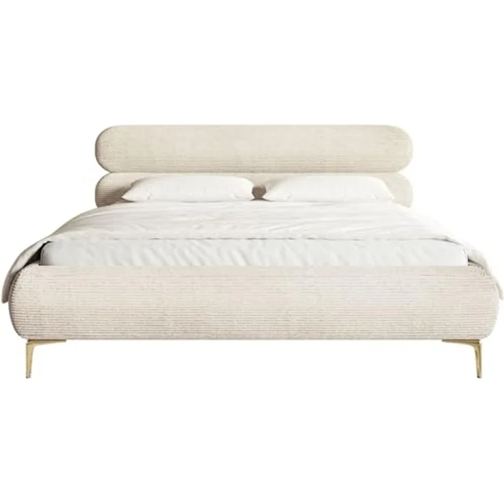 Selsey Polsterbett 140x200 cm Cord Hellbeige – Bett mit Stauraum und Bettkasten, gepolstertes Bett mit Lattenrost und Metallrahmen, Doppelbett Schlafzimmer mit goldfarbenen Füßen und Gasdruckfedern – Bild 4