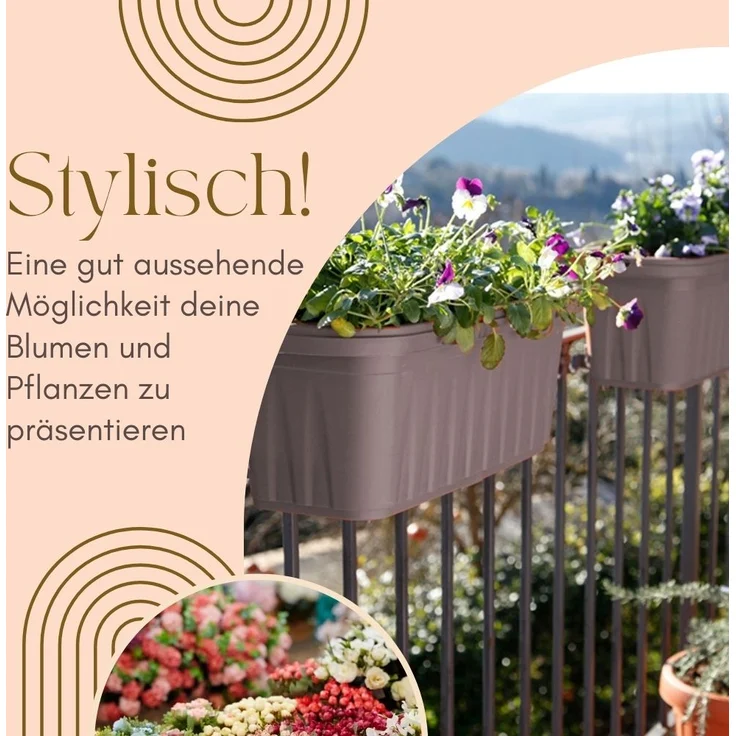 GarPet Balkonkasten 2er Set Blumenkasten Balkon Geländer Kasten Halterung Wasserspeicher – Bild 3