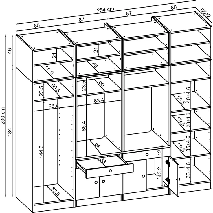 Roomart Schrankwand für Waschküche & Hauswirtschaftsraum - SERIE 1 - 254 cm breit – Waschmaschinen-Umbau & Stauraumschrank mit Ausziehbrett • Eiche – Bild 5