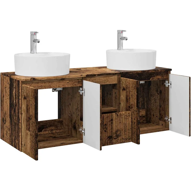vidaXL Wandmontiertes Badezimmerschrank-Set 3 stk. Altholz 3405685 – Bild 4