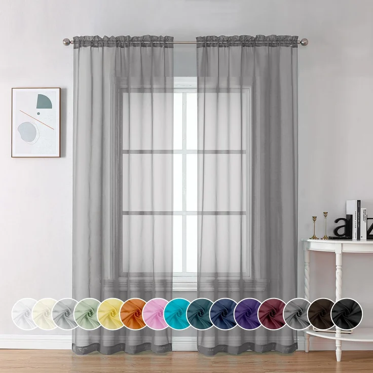 Chyhomenyc Sheer Grey Vorhänge, 213,4 cm lang, 2 Paneele, leicht, solide, elegant, Fenstervorhang, Vorhänge, Behandlung für Schlafzimmer, Wohnzimmer (106,7 x 213,3 cm, Anthrazitgrau)