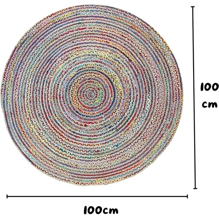 Wohnando Teppich MY-RUG Teppich Boho Circles, aus Jute & Baumwolle 100x100 cm,bunt, rund, Höhe: 10 mm, handgewebt, Natürliches Material, Boho-Stil, wendbar – Bild 2
