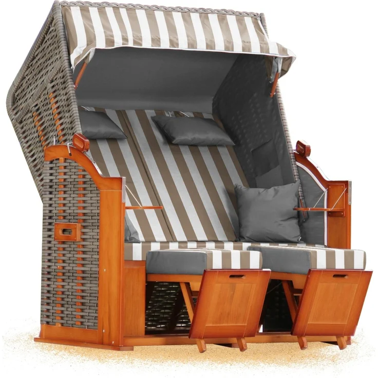 Strandkorb Hanse Ostsee Klassik XXL 2 Sitzer - Creme Weiß Blockstreifen, 137 x 166 x 78 cm – Bild 2