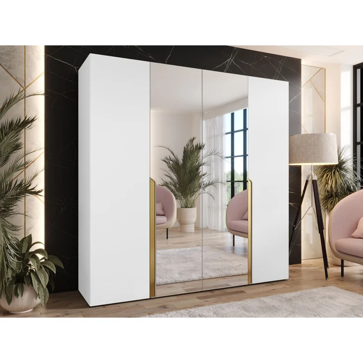 Kleiderschrank Veluna II 200 (Farbe: Weiß / Weiß + Gold) – Bild 2