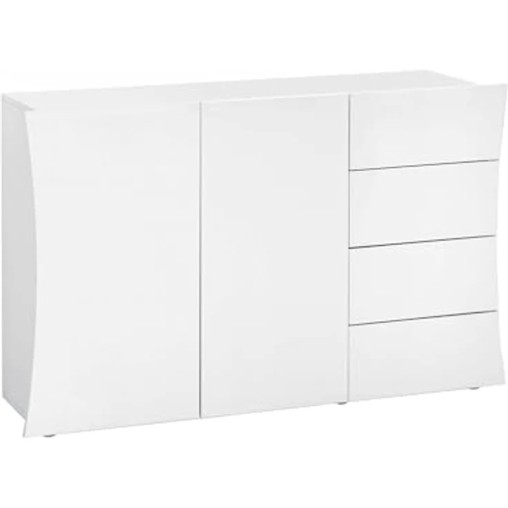 Dmora Modernes Sideboard, Design-Sideboard mit 2 Türen und 4 Schubladen, Made in Italy, TV-Ständer, Wohnzimmerbuffet, 124x40h82 cm, glänzend weiße Farbe – Bild 5