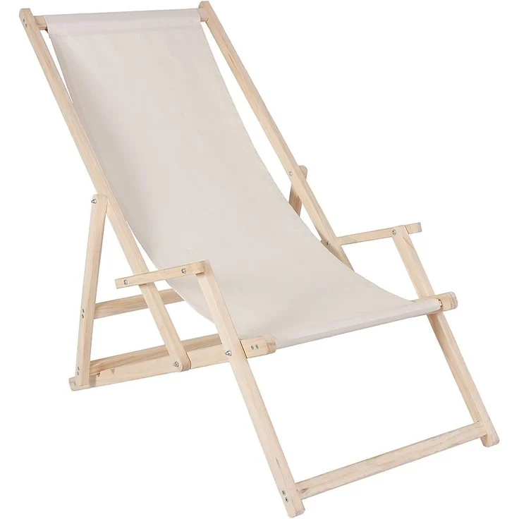 Strandstuhl mit Armlehne, Holz beige, 56 x 125 x 147 – Bild 1