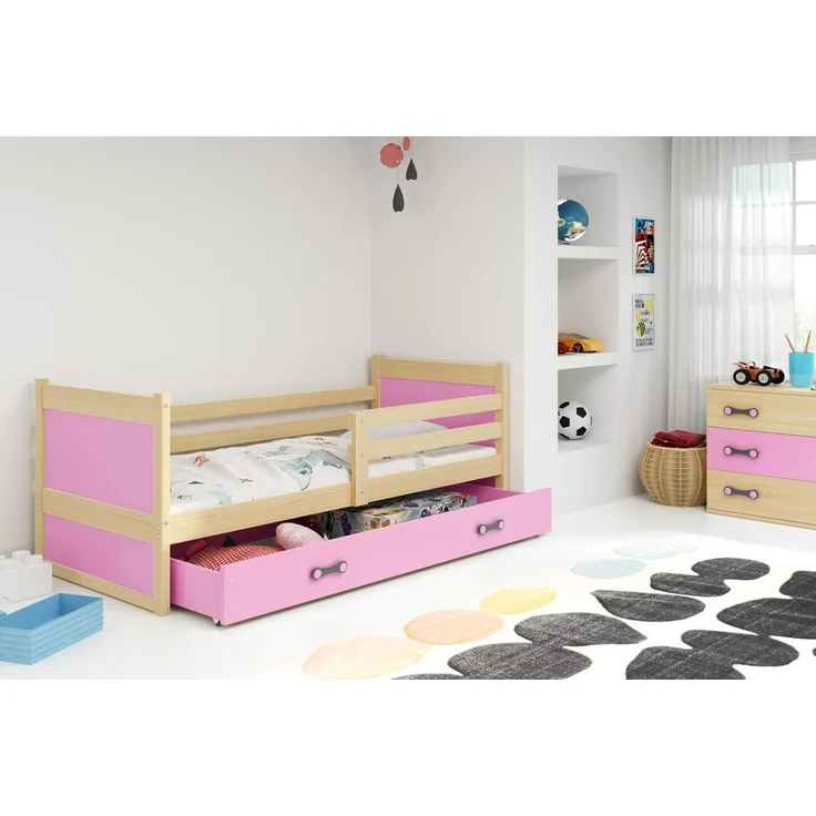 BMS Kinderbett Rico Kiefer Rosa mit Bettkasten und 2 Matratzen – Bild 4