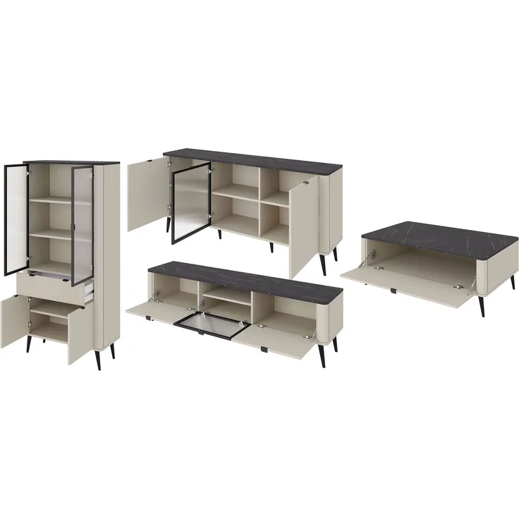 Wohnzimmer-Set Marly Wohnwand-Set Vitrine Lowboard Farbe: braun