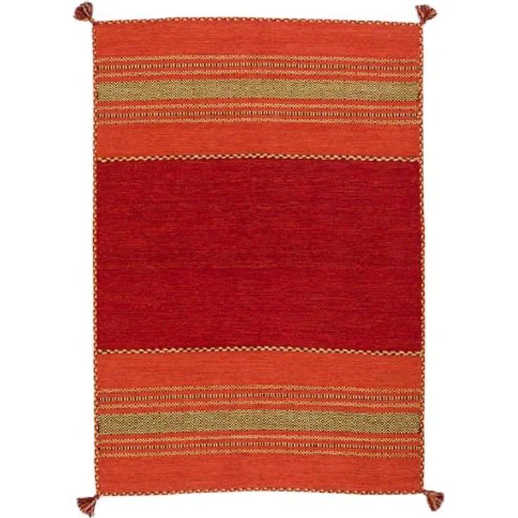 Pergamon Navarro, Handgewebter Kelim Teppich in Rot, 200x300 cm, 100% Baumwolle, Rechteckig, Naturteppich – Bild 8