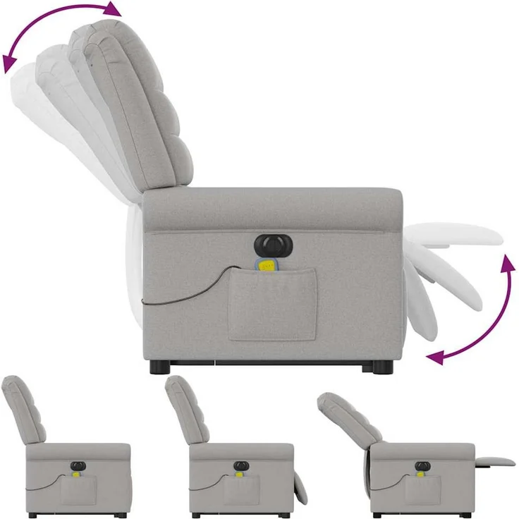 vidaXL Massagesessel mit Aufstehhilfe Elektrisch Wolkengrau Stoff 3303353 – Bild 8